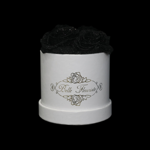 Belle Fleuriste - Black Glitter Roses White Box 5 Roses – BelleFleuristeUK