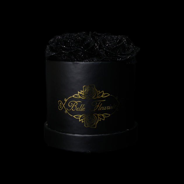 Belle Fleuriste - Black Glitter Roses White Box 5 Roses – BelleFleuristeUK