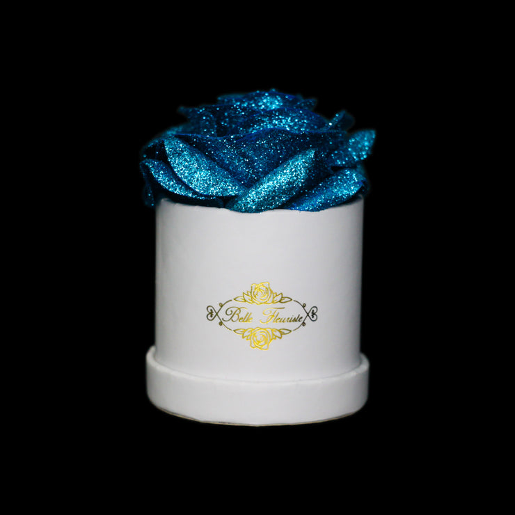 Blue Glitter Roses - White Micro Box (1 Rose)