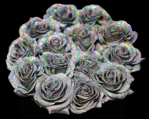 Silver Glitter Roses - Black Box