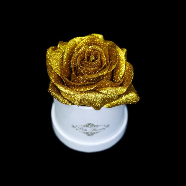 Gold Glitter Roses - White Micro Box (1 Rose)
