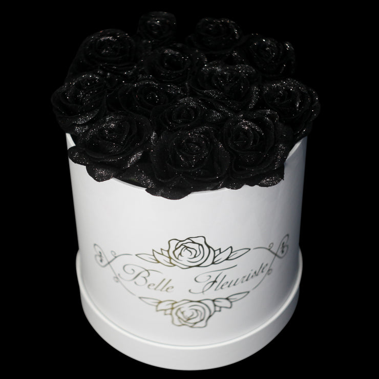Black Glitter Roses - White Box
