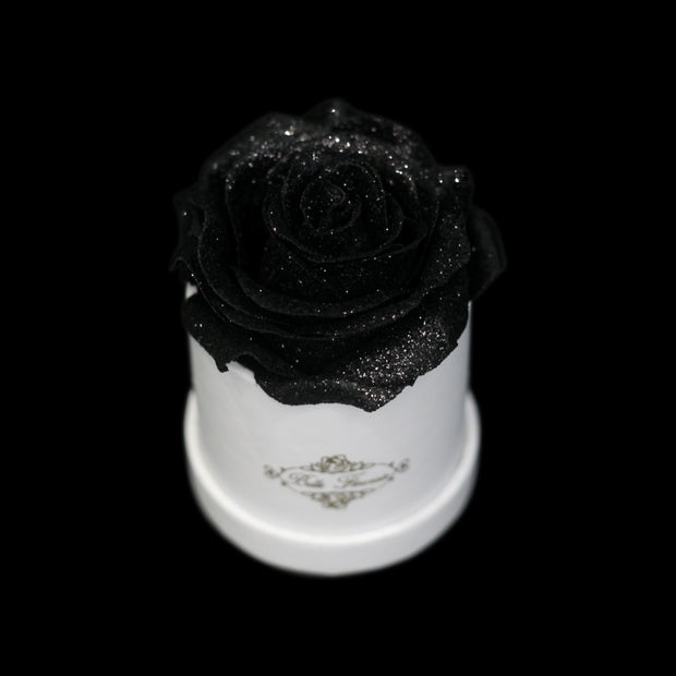 Black Glitter Roses - White Micro Box (1 Rose)