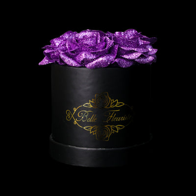 Purple Glitter Roses - Black Box (5 Roses)