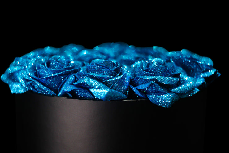 Blue Glitter Roses - Black Box