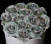 Silver Glitter Roses - White Box