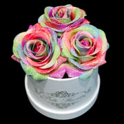 Rainbow Glitter Roses - White Box (3 Roses)