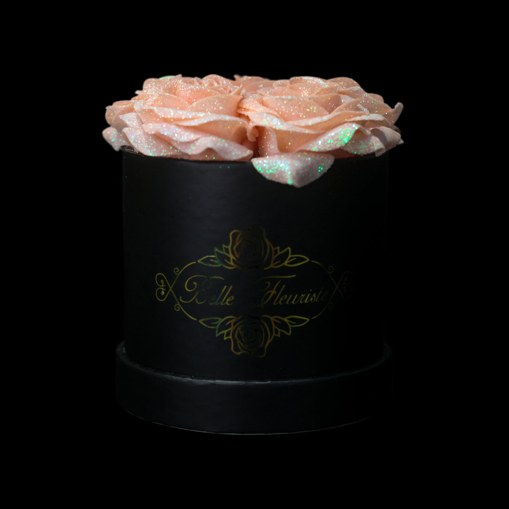 Peach Glitter Roses - Black Box (5 Roses)