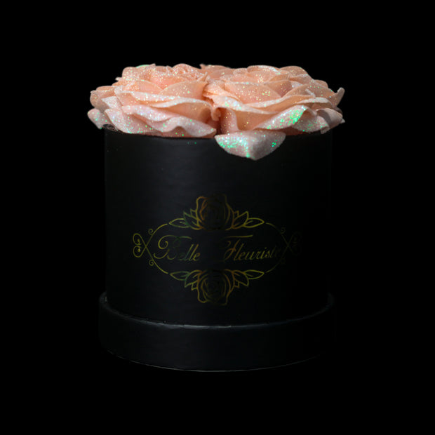 Peach Glitter Roses - Black Box (5 Roses)