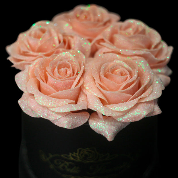 Peach Glitter Roses - Black Box (5 Roses)