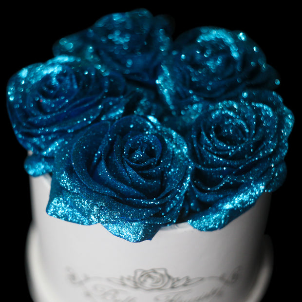 Blue Glitter Roses - White Box (5 Roses)