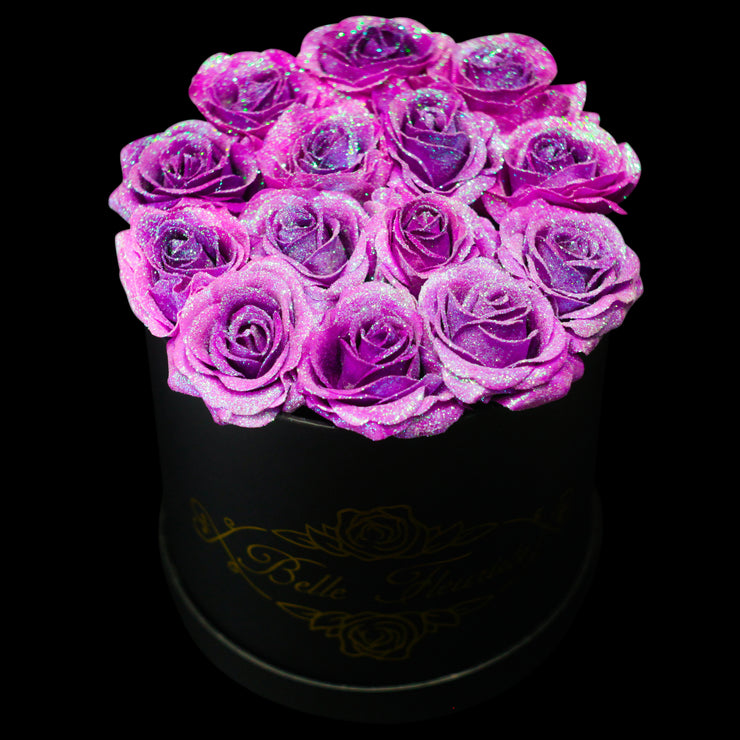 Unicorn Purple Glitter Roses - Black Box