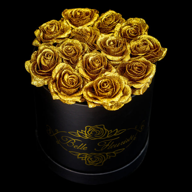 Gold Glitter Roses - Black Box