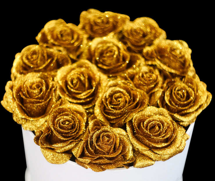 Gold Glitter Roses - White Box