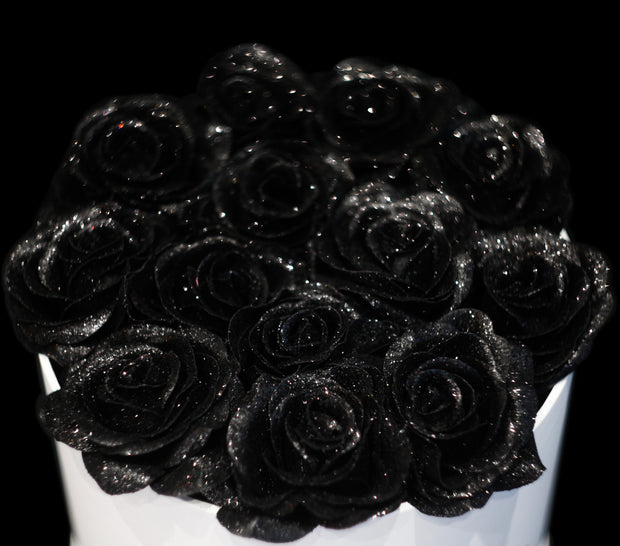 Black Glitter Roses - White Box