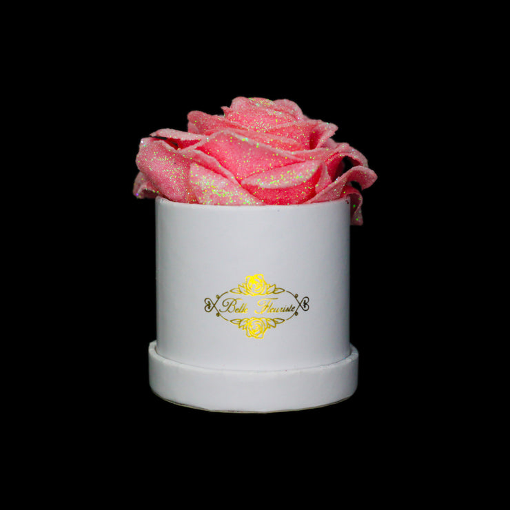 Pink Glitter Roses - White Micro Box (1 Rose)