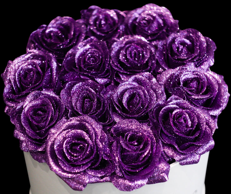 Purple Glitter Roses - White Box