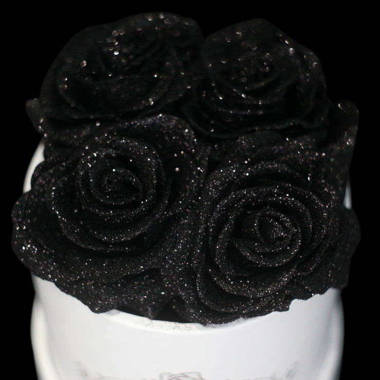 Belle Fleuriste - Black Glitter Roses White Box 5 Roses – BelleFleuristeUK