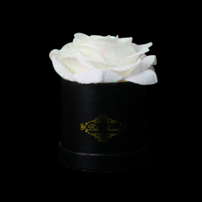 White Glitter Roses - Black Micro Box (1 Rose)