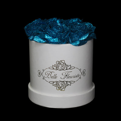 Blue Glitter Roses - White Box (5 Roses)