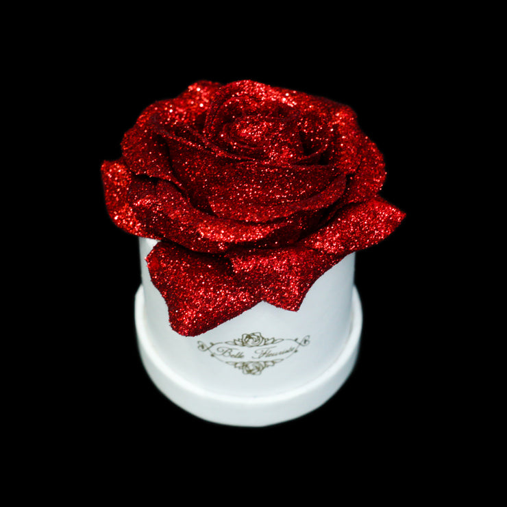 Red Glitter Roses - White Micro Box (1 Rose)
