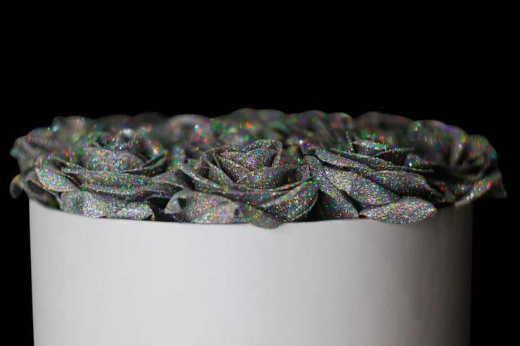 Silver Glitter Roses - White Box