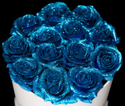 Blue Glitter Roses - White Box