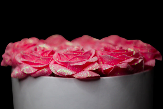 Pink Glitter Roses - White Box