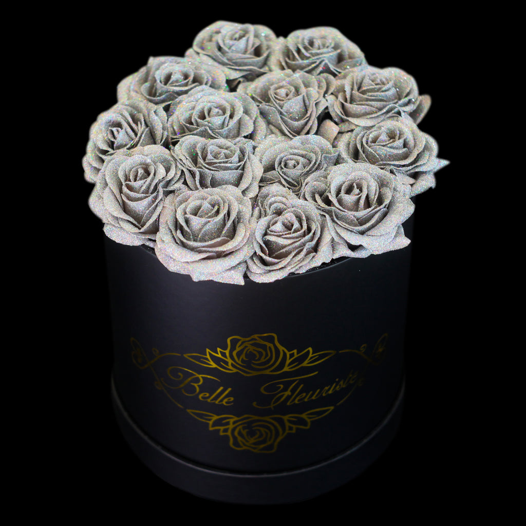 Belle Fleuriste - Blue Glitter Roses Black Box 5 Roses