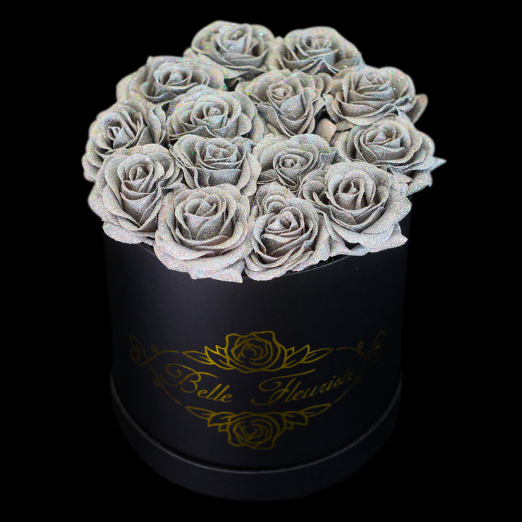 Silver Glitter Roses - Black Box