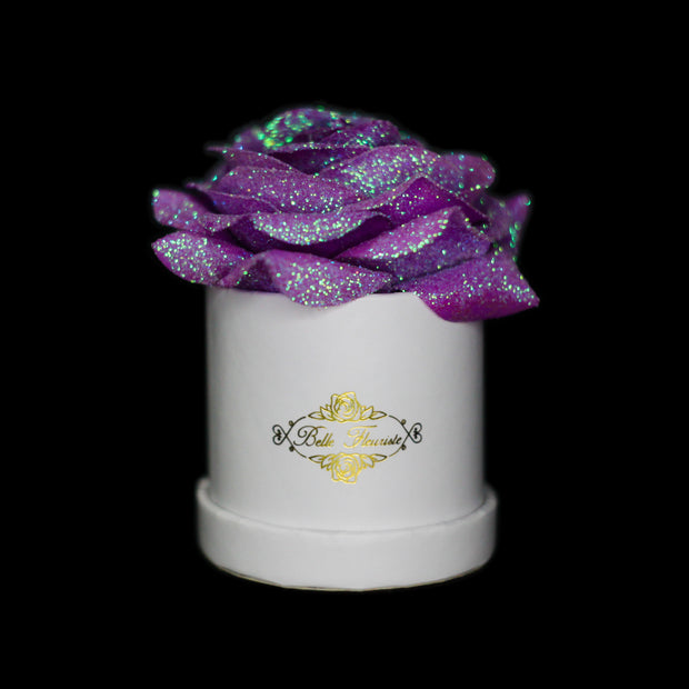Unicorn Purple Glitter Roses - White Micro Box (1 Rose)