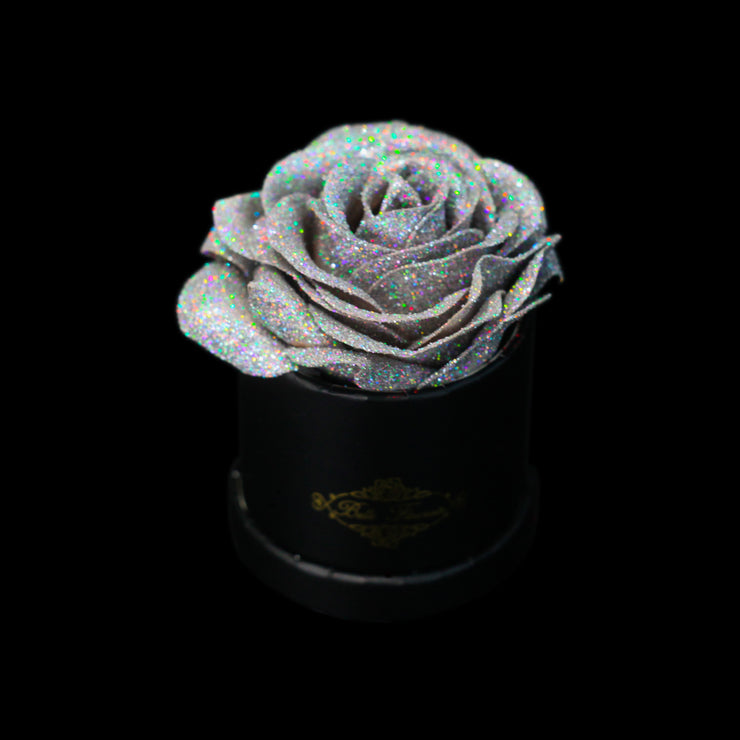 Silver Glitter Roses - Black Micro Box (1 Rose)