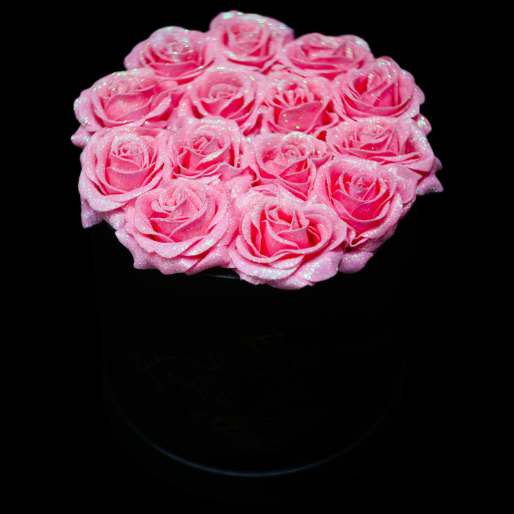 Pink Glitter Roses - Black Box