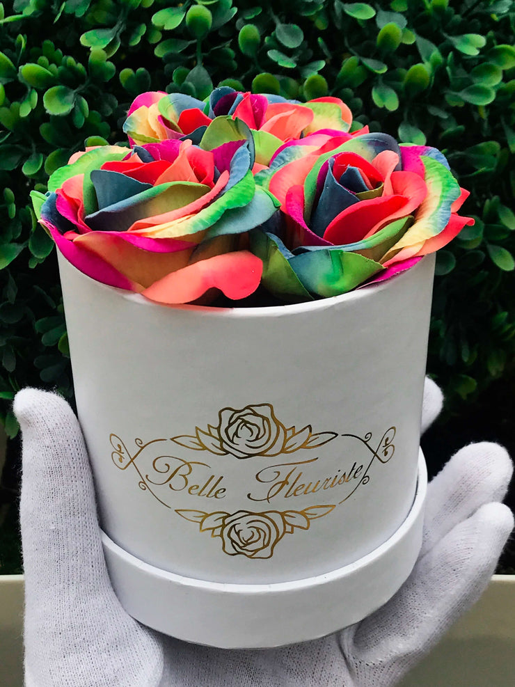 Classic Rainbow Roses - White Box