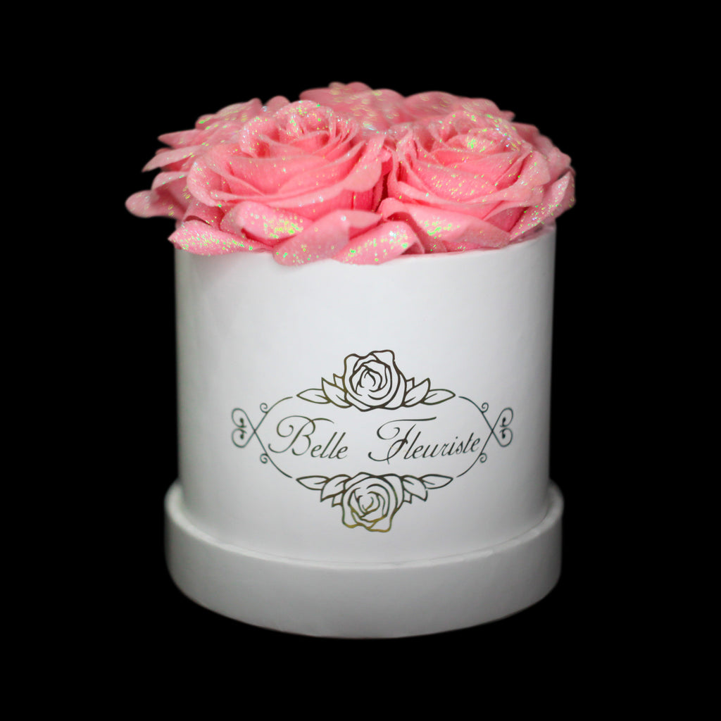 Belle Fleuriste - Bright Pink Glitter Roses Black Box 5 Roses –  BelleFleuristeUK