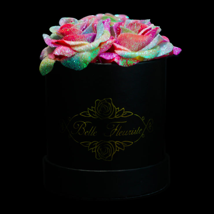 Rainbow Glitter Roses - Black Box (3 Roses)