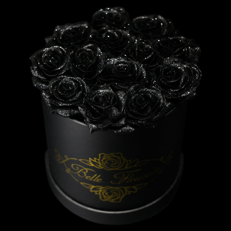 Black Glitter Roses - Black Box