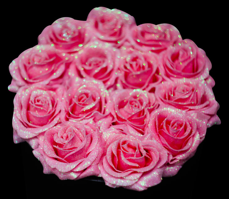 Belle Fleuriste - Bright Pink Glitter Roses Black Box 5 Roses –  BelleFleuristeUK
