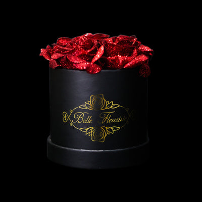 Red Glitter Roses - Black Box (5 Roses)