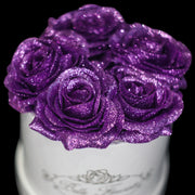 Purple Glitter Roses - White Box (5 Roses)