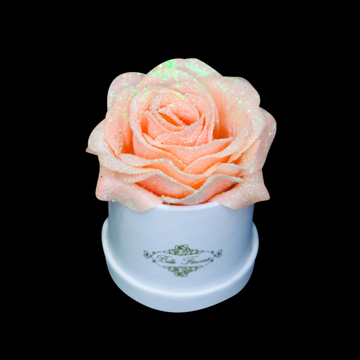 Peach Glitter Roses - White Micro Box (1 Rose)
