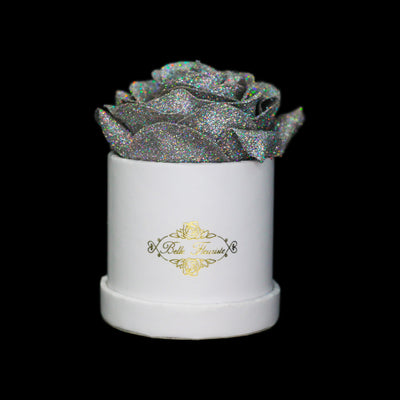 Silver Glitter Roses - White Micro Box (1 Rose)