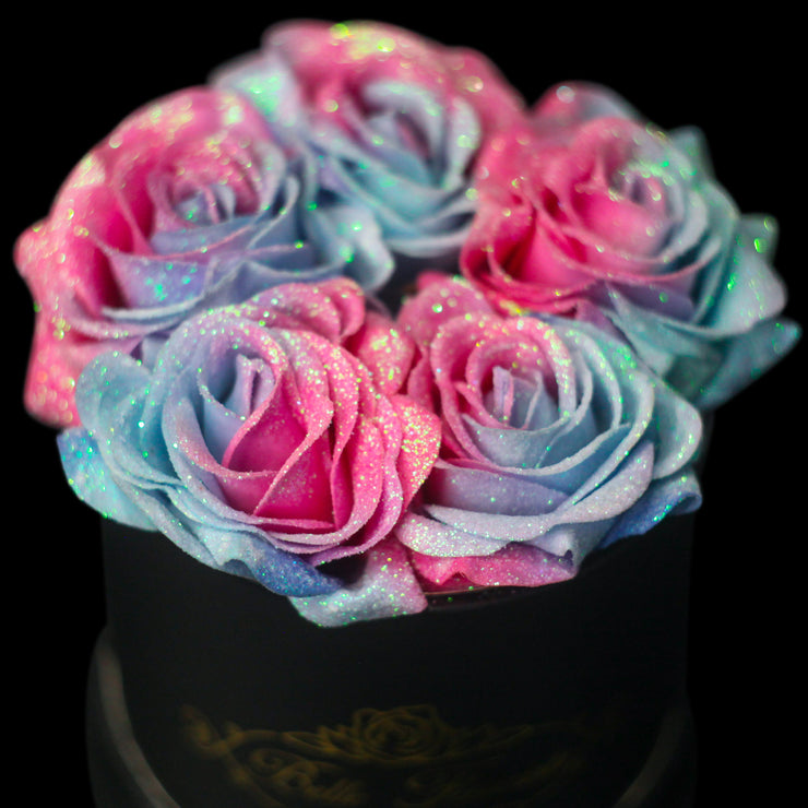 Bubblegum Glitter Roses - Black Box (5 Roses)