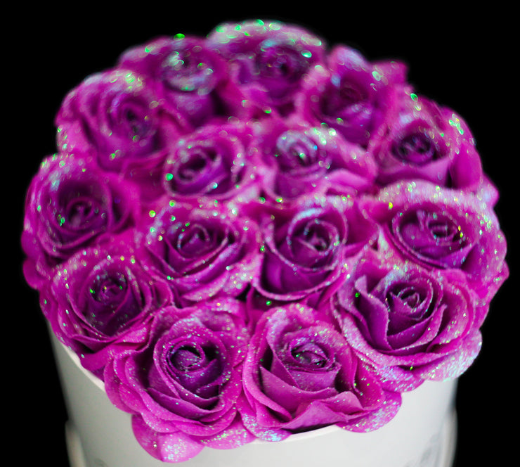 Unicorn Purple Glitter Roses - White Box