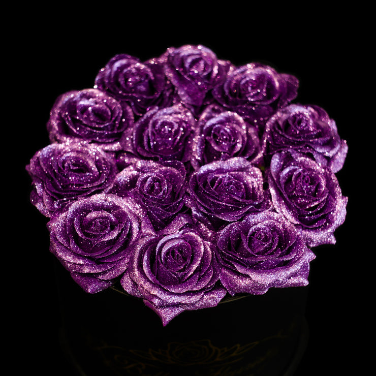 Belle Fleuriste - Purple Glitter Roses Black Box – BelleFleuristeUK