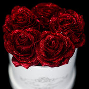 Red Glitter Roses - White Box (5 Roses)