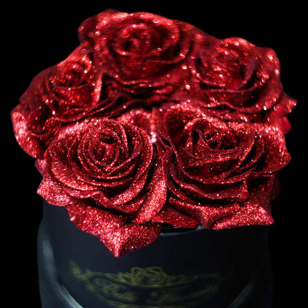 Red Glitter Roses - Black Box (5 Roses)