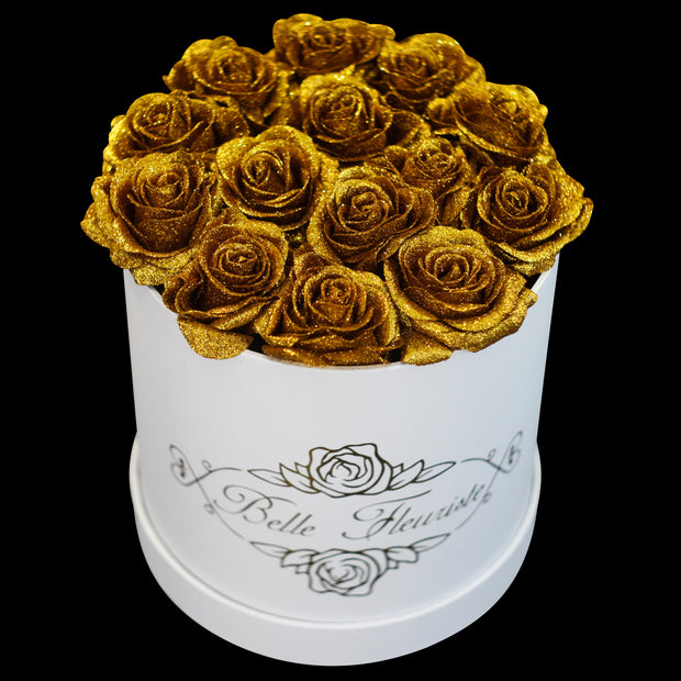 Gold Glitter Roses - White Box