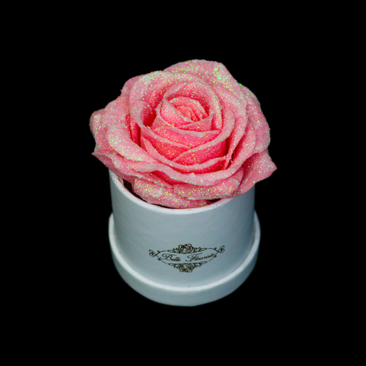 Pink Glitter Roses - White Micro Box (1 Rose)
