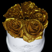 Gold Glitter Roses - White Box (5 Roses)